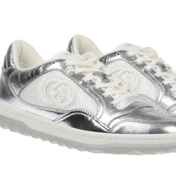 NEW GUCCI LADIES MAC80 METALLIC LEATHER LOGO SNEAKERS SHOES 37/US 7 - Picture 1 of 9